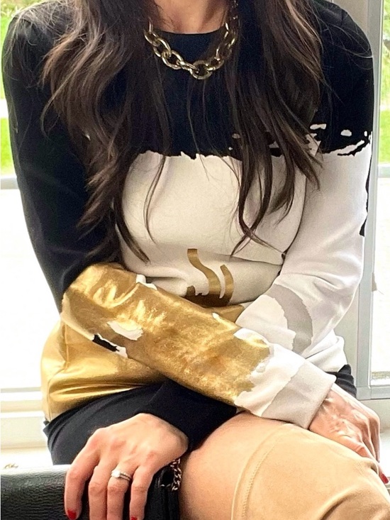 Oscar de la Renta Tops - Oscar de la Renta Black and Gold Top L